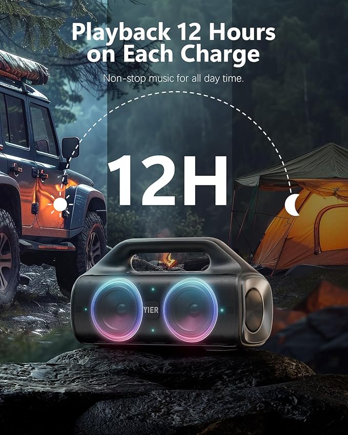Speakers, 80w (Peak) Portable Wireless Speaker with Lights, Stereo Loud Sound, IP67 Waterproof, Deep Bass Outdoor Speakers Bluetooth 5.0 Dual Pairing for Home Party Beach Camping, Gifts