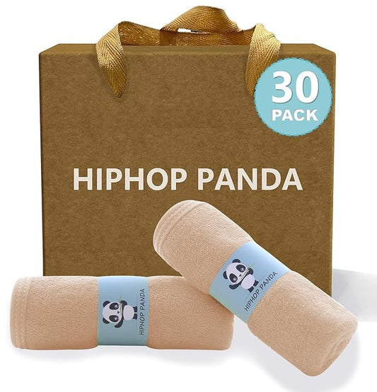 HIPHOP PANDA Baby Washcloths, Rayon Made from Bamboo - 2 Layer Ultra Soft Absorbent Newborn Bath Face Towel - Reusable Baby Wipes for Delicate Skin - Brown, 30 Pack