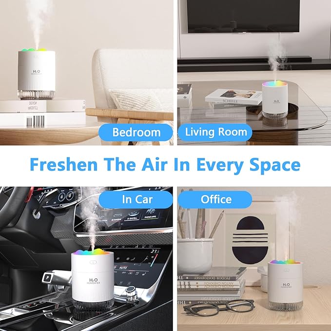 Portable Small Humidifiers for Bedroom Baby, Rechargeable Mini Cool Mist Plant Humidifier for Plants, Quiet Desktop Humidifier with 2 Working Modes & Colorful Night Light for Travel, Office, Bedroom