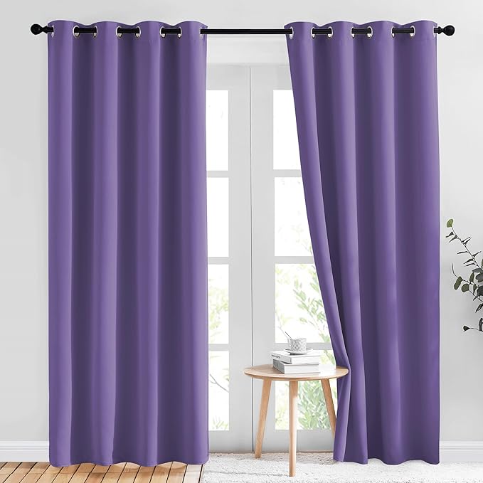 NICETOWN Lilac Purple Blackout Curtains for Bedroom (1 Pair, 52 x 84 inches), Farmhouse Thermal Insulated Room Darkening Drapes for Windows