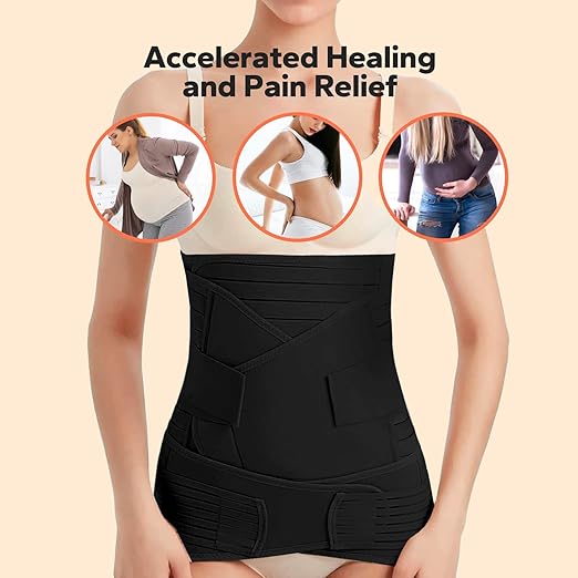 3 in 1 Postpartum Belly Band (Black), Post Partum Waist Binder, Posture Correction Abdominal Binder, Belly Band Postpartum Belly Wrap, Postpartum Belly Wrap (For waistline 35"-45", XXL)