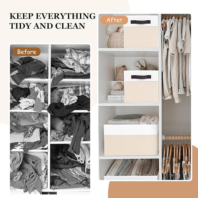 Criusia 4 Pack Baby Clothes Organizer Bins, Fabric Collapsible Storage Baskets with Handles, Odorless Storage Bins for Toy Clothes Nursery Kids Room Playroom Classroom (14L*10W*9.5H)