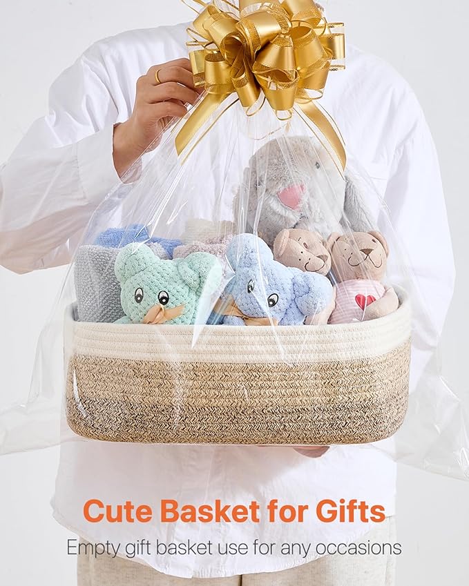 Small Woven Basket, 13.5 x 9.5 x 5 Inches, Storage Basket for Organizing, Cute Small Rope Shelf Closet Cube Storage Bins Baskets for Shelves, Dog Toy Gift Baskets Empty, 3 Pack Gradient Brown