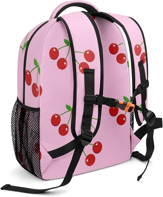 Cherry on Pink Custom Kids Backpack 16.5 Inch for Boy Girl, Personalized Waterproof Child School Travel Bag with Name