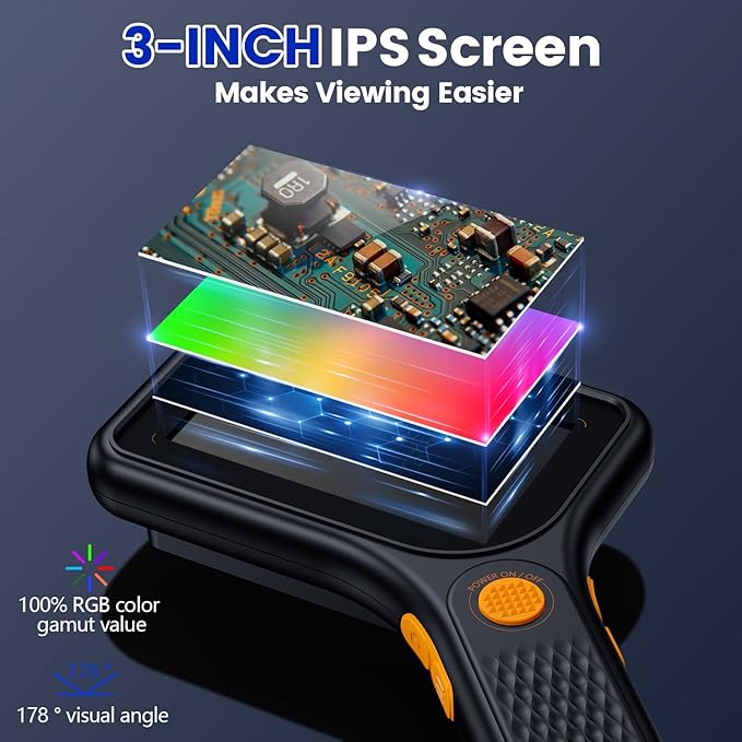 Microscope for Kids Adults - 3 Inch IPS Screen, Ahalfcit Digital Microscope, 500X Handheld Coin Magnifier, 3 Level LED Light, Compatible with Windows, Mac OS (Black)