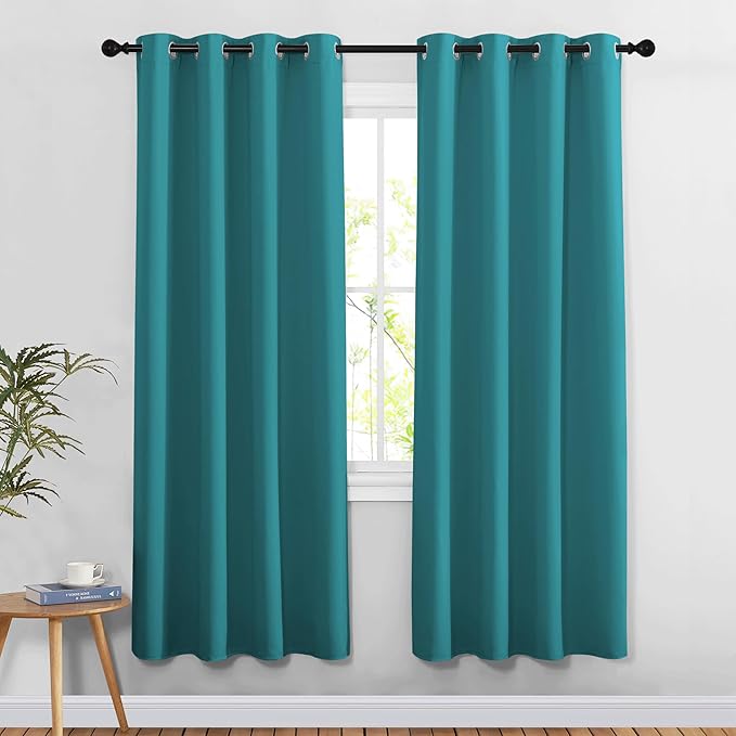 NICETOWN Sea Teal Blackout Doorway Curtains 78 inch Length 2 Panels, Grommet Light Reducing Thermal Insulated Privacy Door Curtains Window Treatments for Bedroom, W52 x L78