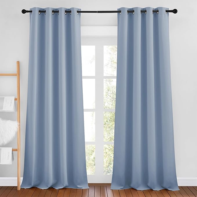 NICETOWN Vintage Blue Blackout Curtains 102 inches Long, Grommet Thermal Insulated Solid Room Darkening Window Treatments Sound Reducing for Living Room, W46 x L102, Set of 2