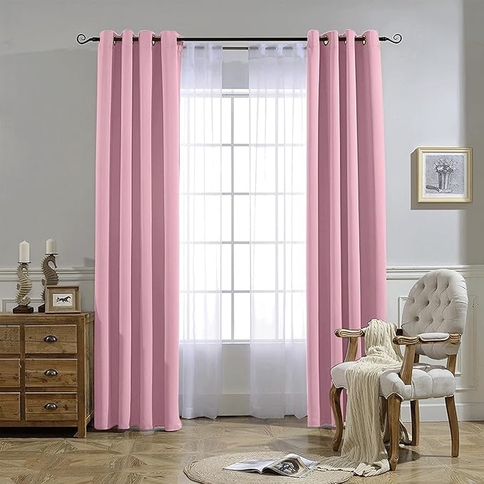 NICETOWN Crystal Pink Blackout Curtains for Bedroom - Grommet Blackout Thermal Insulated Room Darkening Sound Blocking Window Treatments for Girls Room/Teens, 2 Panels, W52 x L84