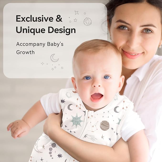 Baby Sleep Sack 6-12 Months 3 Pack 100% Cotton Lightweight 0.5 TOG Wearable Blanket Baby Sleep Bag with 2-Way Zipper for Newborn Infant White Gray Blue Space