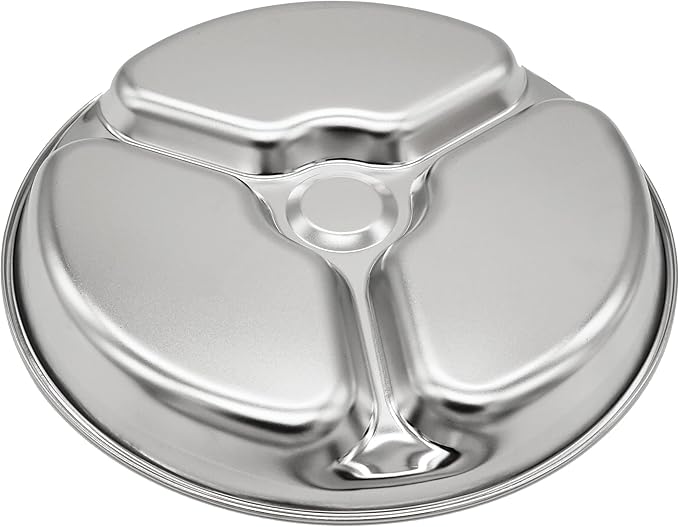 Korean Stainless Steel Divided Round Plates, Little Kids Toddlers Babies Tray, BPA Free, Diet Control, Camping Dishes, 8 Inch Compact Serving Platter, 3 Compartment Plate, Set of 2