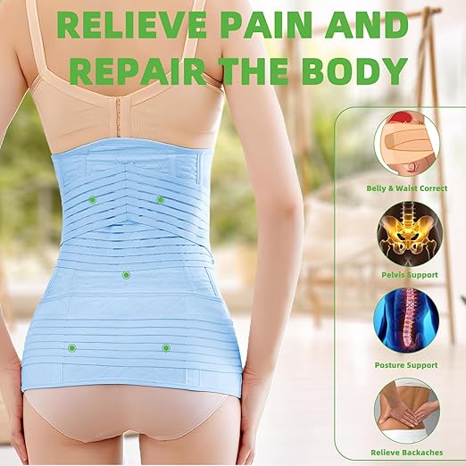 2 in 1 Postpartum Belly Band Wrap Blue, C-Section Support Belt X-Large, Post Partum Support Recovery Waist/Pelvis Belt, Hysterectomy Belly Band Binder Girdle Stomach