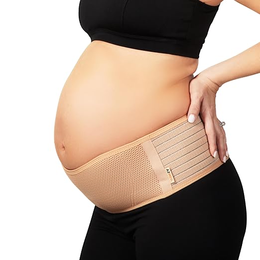 AZMED Maternity Belt Back Support - Adjustable Abdominal Binder for Pregnancy - Belly Band for Pelvic, Waist & Lower Back Comfort - Fits Up to 46 Inches - Beige