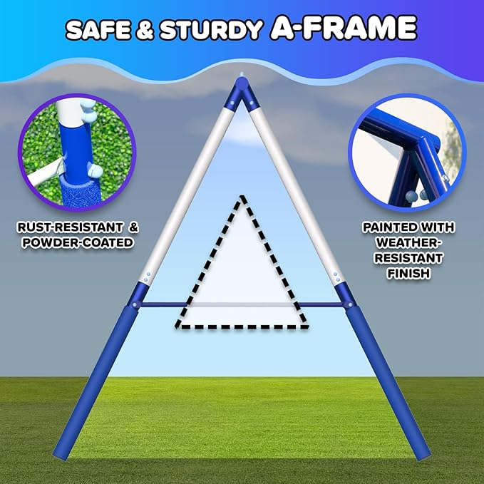 Sportspower Starlight Metal Swing Set with 2 LED Light-Up Swings, Saucer Swing & 5ft Slide – Outdoor Kids Playset with Sturdy Frame and Safety Features