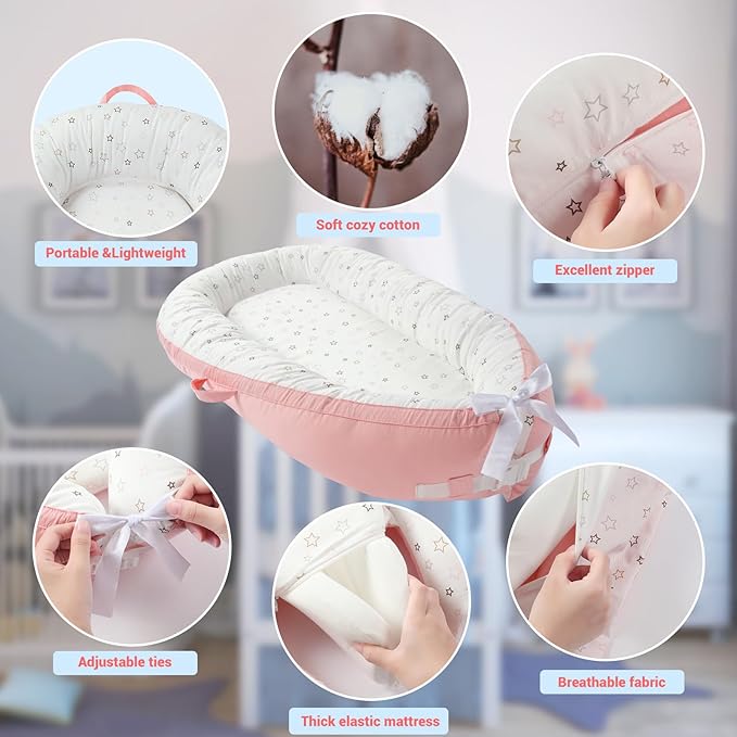 JOLLITO Baby Lounger for Newborn, Breathable Soft Baby for Baby 0-24 Months,Baby Play Mat, Portable Infant Lounger Baby Floor Seat for Home and Travel,Babies Essentials Gifts