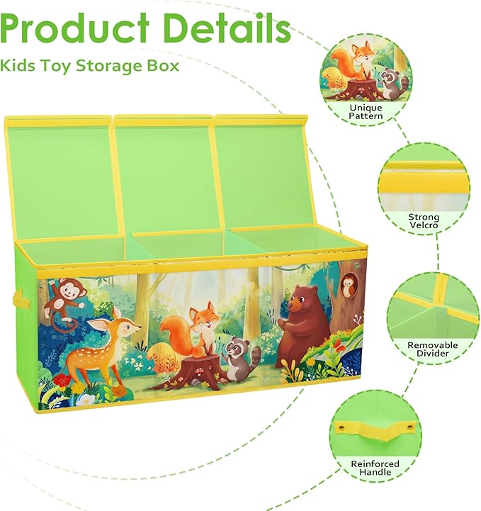 Large Toy Box Chest Organizer with Flip Lid for Kids, Collapsible Oxford Toy Storage Box with Handles for Boys Girls, Sturdy Waterproof Storage Organizer for Bedroom Playroom Nursery, 37.7×12.5×15.7''