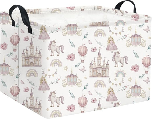 HIYAGON Rectangular Baby Girl Basket Kids Baby Storage Basket Toy Storage Bin Organizer Box Room Decor(Castle)