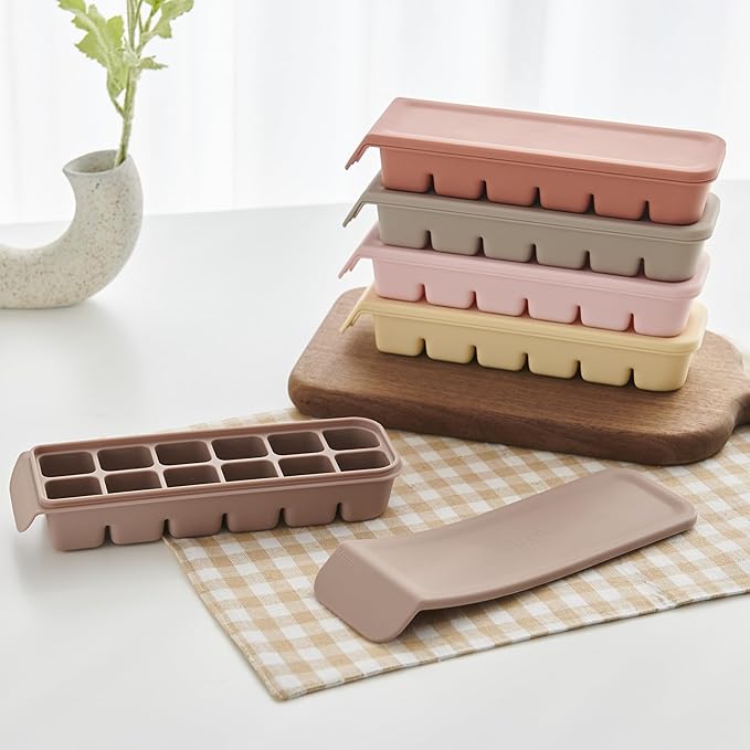 Silicone Freezer Trays with Lid,2ea 0.7oz 12 Cube-Leak Proof Silicone Freezer molds for Homemade Baby Food Breastmilk, Purees, Vegetables, Fruit, Baby Food Jars Ice Tray with Lid BPA Free Gray