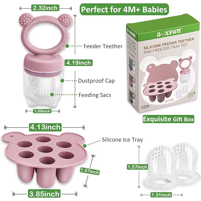 Silicone Baby Fruit Food Feeder & Mini Freezer Nibble Tray, Breastmilk Popsicle Molds for Baby Teething Relief, BPA Free Silicone Teething Toys Feeder for Safe Infant Self Feeding, Extra Food Pouches