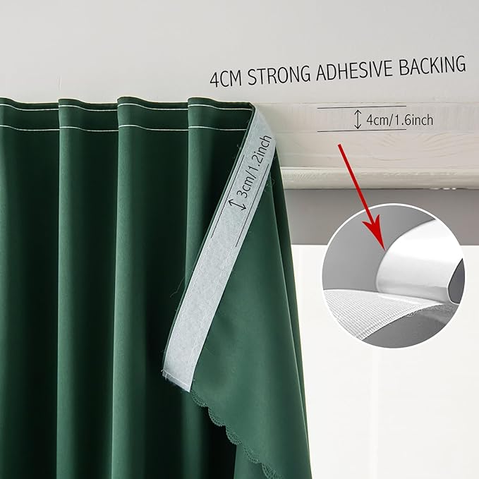 Blackout Curtains for Bedroom Stick On Curtains Window Shades Pull Down Blackout Window Cover No Drillng Self Adhesive Curtains No Rod Small Curtain, 35" W X 59" L, Dark Green, 1 Panel