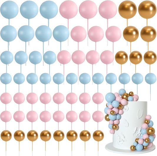 75 Pcs Cake Balls Topper Decorations Foam Cupcake Topper Mini Balloon Cake Topper Balls Cake Picks for Cake Deco Birthday Party Wedding（Blue,Pink,Gold）