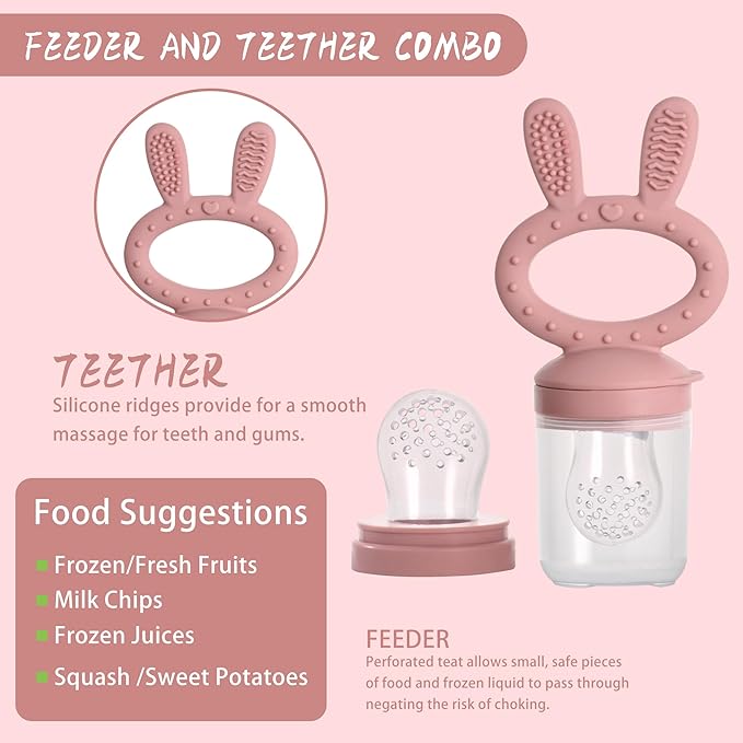 WAJIAYON Baby Breastmilk Popsicle Molds & Baby Fruit Feeder (4 Pack), Infant Food Freezer Tray Storage Containers, Silicone Teething Pacifier Feeder and Teether for Babies（Pink&Purple）