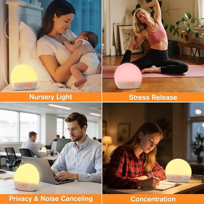 Sunrise Alarm Clock for Heavy Sleepers Adults,White Noise Sound Machine 30 Soothing Sounds, Dimmable Digital Clock&Night Light, Wake Up Light/Bedside Lamp/Alarm Clocks for Bedrooms,Ideal for Gift