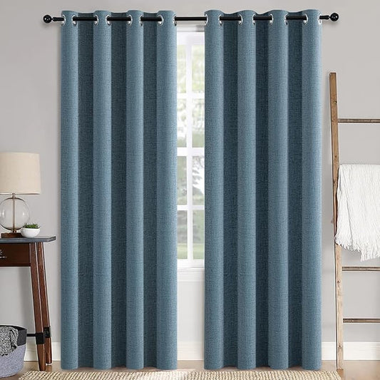 MIULEE Linen Texture Curtains for Bedroom Solid 100% Blackout Thermal Insulated Dusty Blue Curtains Grommet Room Darkening Curtains/Draperies for Living Room Nursery 52x108 Inch (2 Panels)