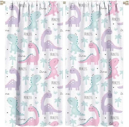 Kids Dinosaur Curtains for Boys Girls Bedroom Decor Cartoon Dino Colorful Cute Funny Animal Wildlife Printed Blackout Rod Pocket Window Drapes for Baby Nursery Playroom W21xL54in 2 Panels