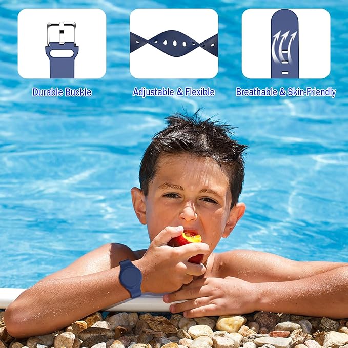 R-fun Waterproof for Air Tag Bracelets [2 Pack] Compatible with Apple Air Tag Finders with Soft Silicone,Anti Lost GPS Item Finders Case Cover,Night Blue/Pink