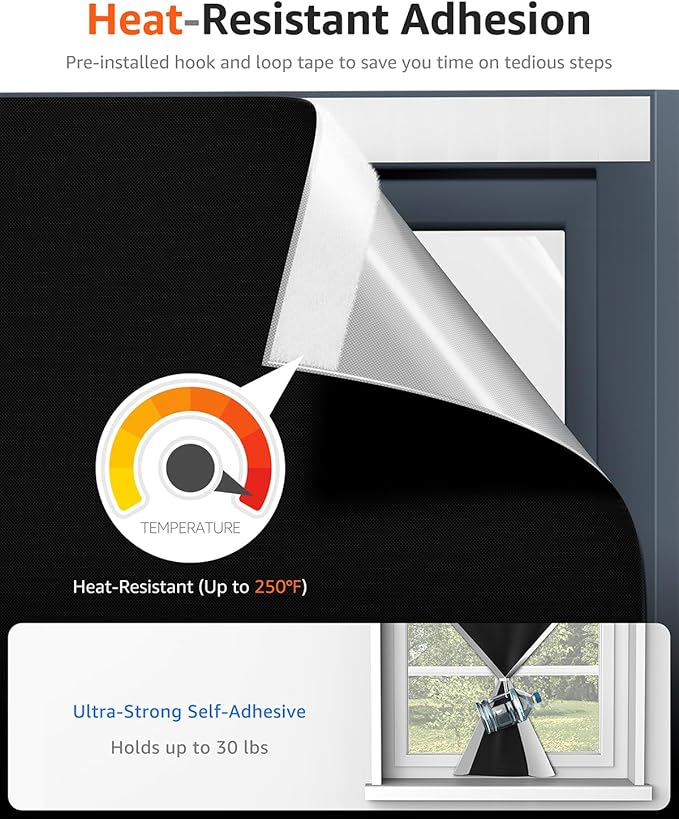 Sumobaby Blackout Curtains Portable 21"x36",No Drill Blackout Shades with Heat-resistant Hook&Loop Tapes,100% Blackout Window Cover,Thermal Insulated Blinds for Window in Various Scenes(1 Panel,Black)