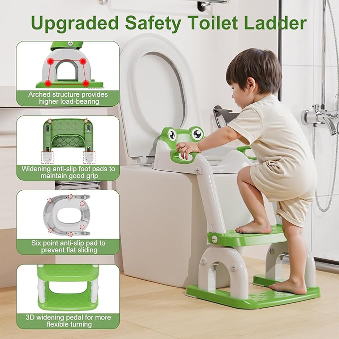 Potty Training Seat with Step Stool Ladder, Upgraded 2-in-1 Toddler Potty Training Toilet Seat with Non-Slip Step Splash Guard Handles and Waterproof Cushion, Toddler Potty Seat for Kids Boys Girls
