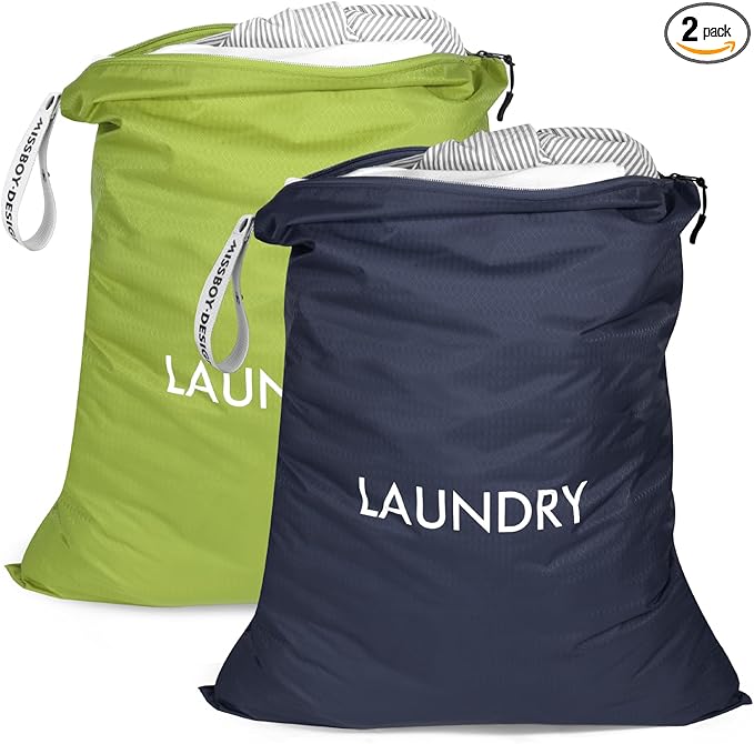 MissBoy 2 Pack Laundry Bags, Nylon Washable Wet Dry Bag, Travel Laundry Bags for Dirty Clothes, Swimming Bathing Suit Workout Wet Clothes Bag