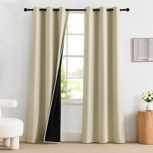 NICETOWN 100% Blackout Curtains for Bedroom 84 inch Long Thermal Insulated Blackout Curtains for Living Room, Energy Saving Grommet Drapes for Patio Door (1 Pair, Cream, 42W x 84L)