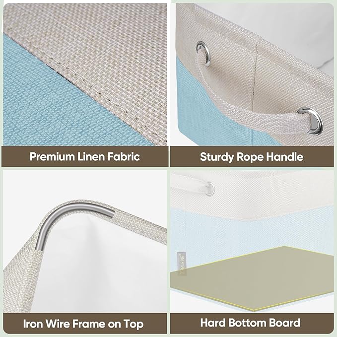 BALEINE 4 Pack Fabric Storage Bins for Shelves, Linen Storage Baskets for Organizing, Decorative Closet Bins for Clothes, Home (Skyblue, 12"x8"x8")