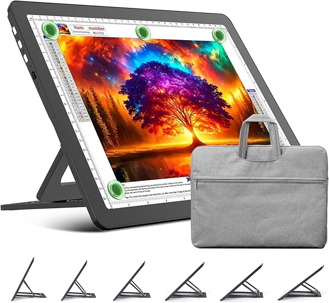 TOHETO Rechargeable A4 Light Board with Stand, Bag, Super Bright Magnetic Light Pad with Side Buttons, Wireless Light Box for Tracing and Drawing, Cordless Light Table for Diamond Painting, Sketching