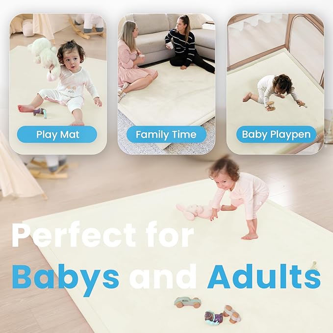 1.3" Thick Baby Play Mat for Floor Playpen, 71x59 Large Foam Tummy Time Mat, Padded Support Soft Plush Nursery Rug for Infant Kids Toddler Crawling Kick Activity (Ivory)
