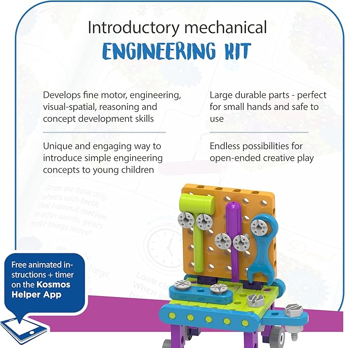Thames & Kosmos Kids First: Intro to Tools & Building STEM Experiment Kit for Ages 3+ | Build 6 Models, Learn Basic Mechanical Engineering Principles | Make Your Own Workbench with Durable Parts