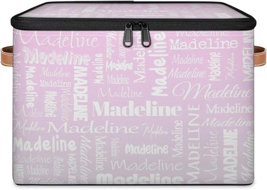 Custom Storage Basket with Name, Personalized Storage Bins with Zipper Lid, Foldable Fabric Storage Box Large capacity with Handle Grey Pink Gradient
