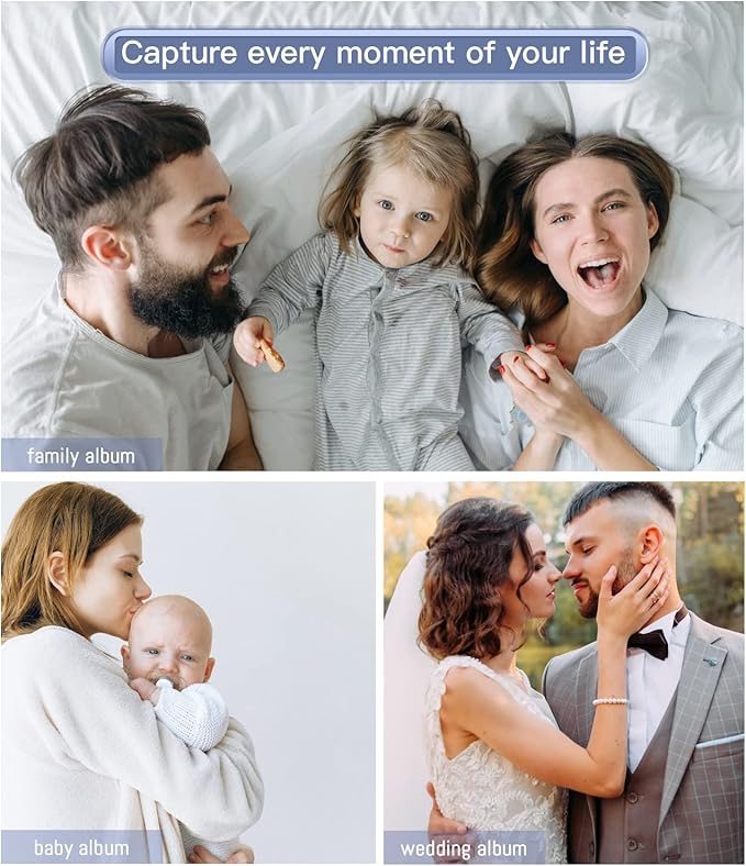 popotop Photo Album Self Adhesive with Picture Display Window,60 Pages DIY Scrapbooking Supplies Kit for 4x6 8x10 Picture,Linen Cover Memory Book for Baby Wedding, with Scraper and Metallic Pen