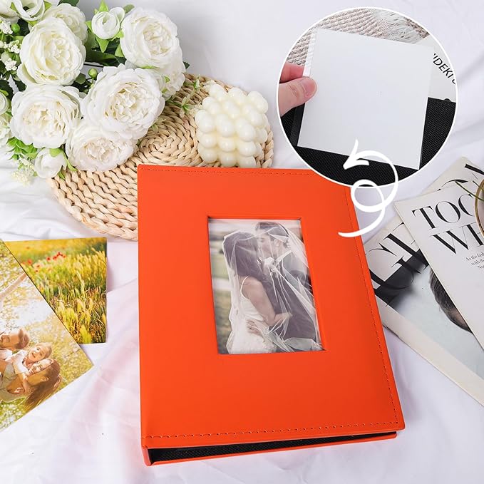 RECUTMS Photo Album 4x6 200 Photos, Leather Cover Wedding Family Photo Albums Holds 200 Horizontal 4x6 Photos (Orange)