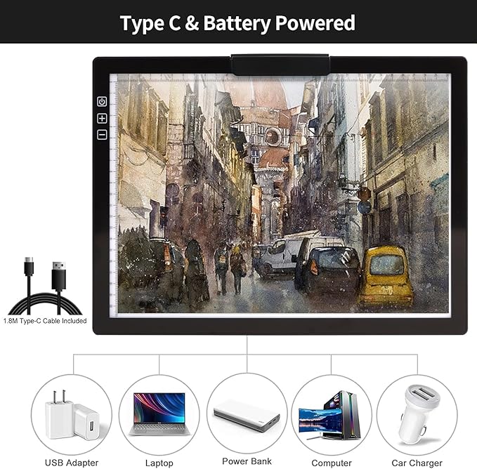 KOBAIBAN Wireless A4 Light Pad with Carry Bag, Innovative Stand, Top Clip, Stepless/ 6-Level Dimmable Brightness Rechargeable tracing Light Box/Board for Cricut Vinyl, Weeding Tool, Diamond Painting