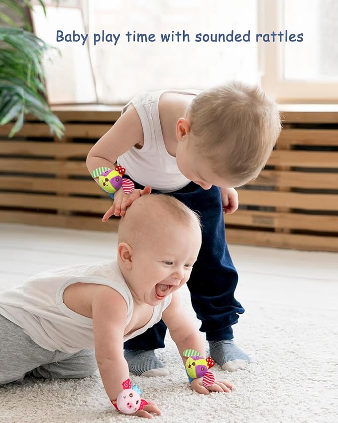 Soft Baby Rattle Toys Foot Finder Socks Wrists Rattles, Ankle Leg Hand Arm Bracelet Activity Rattle, Present Gift for Newborn Infant Babies Boy Girl Bebe 4pcs