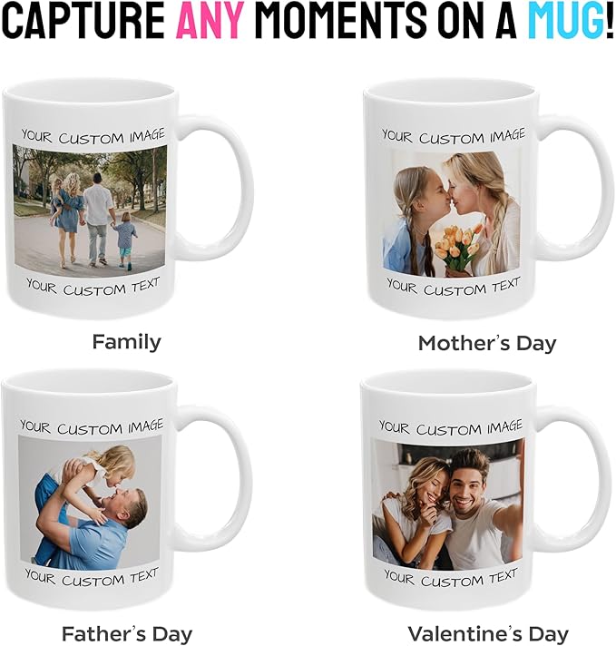 Personalized Coffee Mug – Custom Photo, Text, or Logo Ceramic Mug Tea Cup | Taza Personalizada with Picture or Message | Customized Gift Idea for Men & Women, Mom, Dad, Friends - White | 11oz
