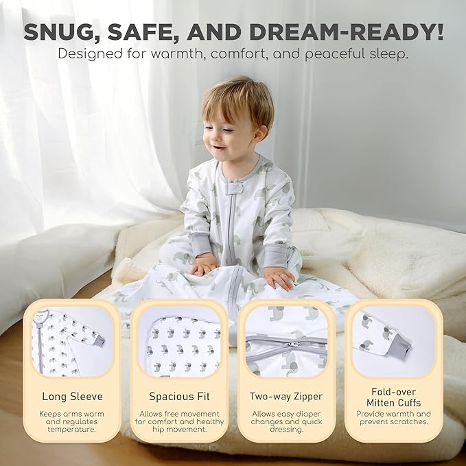 Mama Cheetah Baby Sleep Sack with Sleeves, 0.5 TOG Organic Cotton Wearable Blanket and Two-Way Zipper, Swaddle Transition Long Sleeve Sleeping Bag for Newborn Infant Toddler, 18-24 Months