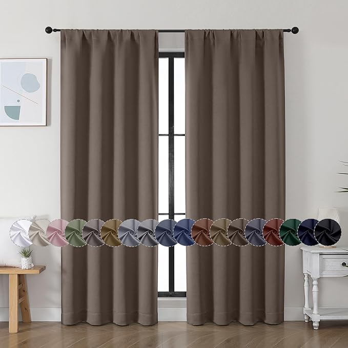Simplebrand Ava Brown Blackout Curtains for Bedroom 72 Inch Length 2 Panels Set, Privacy Thermal Insulated Rod Pocket Door Window Curtains for Patio French Door Front Door, W40 x L72 Inch, Brown