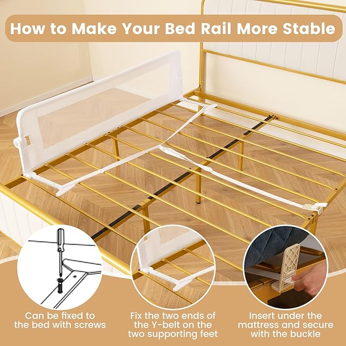 HONEY JOY Bed Rail for Toddlers, 60-Inch Extra Long, Foldable Portable Swing Down Safety Bed Guard Rail, Toddler Bed Rails for Crib, King Queen Full Twin Size Bed Mattress (White)