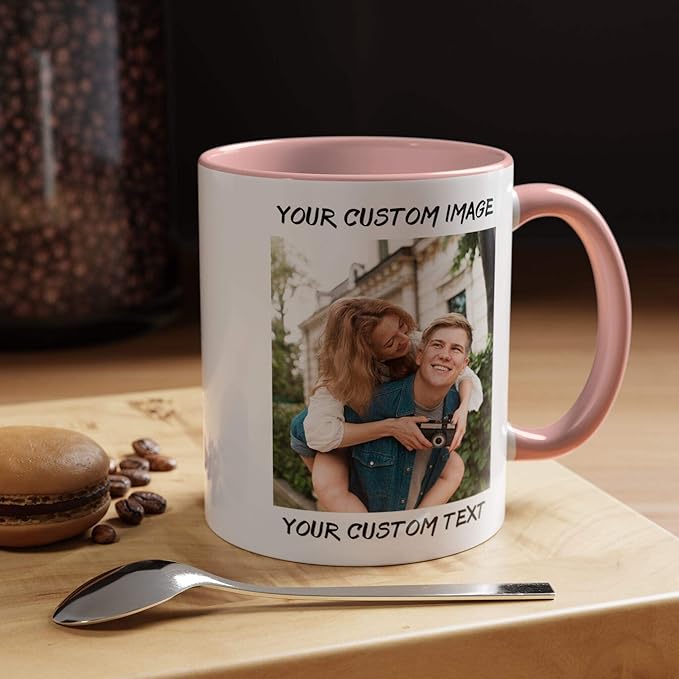 Personalized Coffee Cup with Photo, Logo or Text - Custom Both Sides Printed Mug for Him & Her - Unique Customized Gifts with Names - White