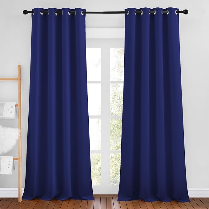 NICETOWN Navy Blue Blackout Curtains 102 inches Long, Grommet Thermal Insulated Solid Room Darkening Window Treatments Sound Reducing for Living Room, W46 x L102, Set of 2