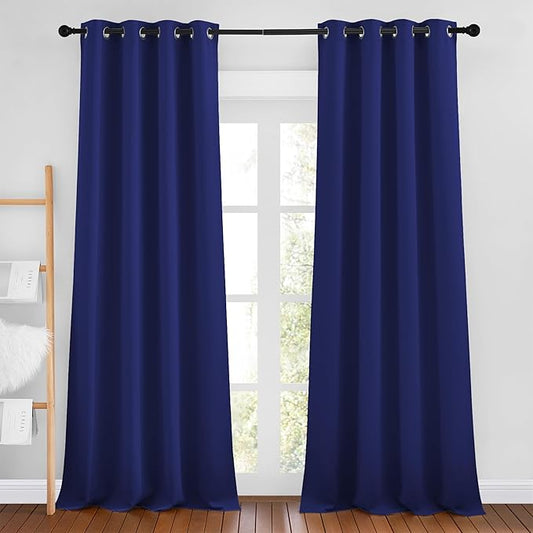 NICETOWN Navy Blue Blackout Bedroom Curtains 96 inches Long, Grommet Thermal Insulated Room Darkening Window Treatments Sound Reducing for Living Room, W46 x L96, 2 Panels