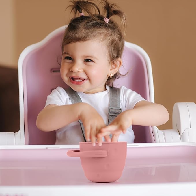 Silicone Snack Cups for Toddlers, Snack Containers with Lids, Foldable Baby Food Catcher with Holders and Dustproof Lid, 2 Pack (Color 3)